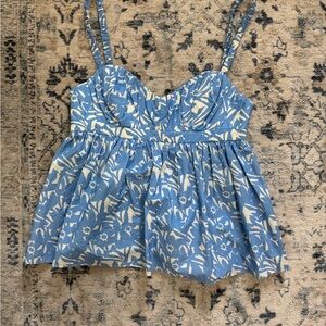 Amanda Uprichard Blue and Cream Floral Blouse